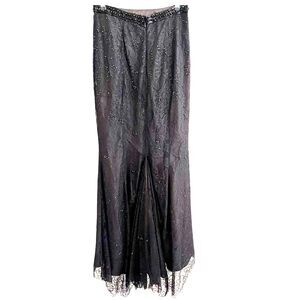 Rachel Allan Womens Lace Beaded Maxi Skirt Size 4 Black Whimisigoth Witchy Prom
